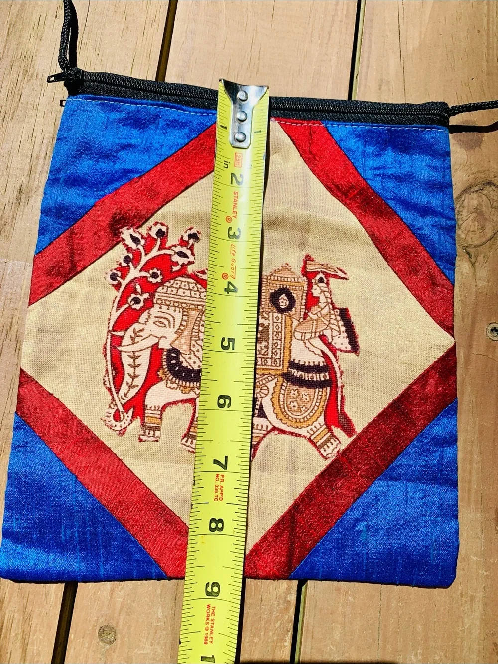 Silk Embroidered Elephant Crossbody bag in Blue, Red & Cream